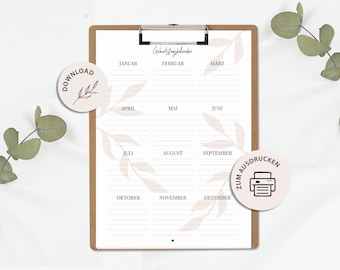 Printable birthday calendar, A4 calendar for birthdays - DOWNLOAD