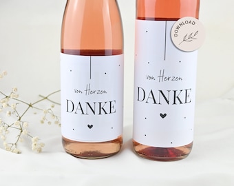 Thank you - wine banderole, thank you from the heart wine label, gift idea to say thank you, souvenir wine gift - INSTANT DOWNLOAD
