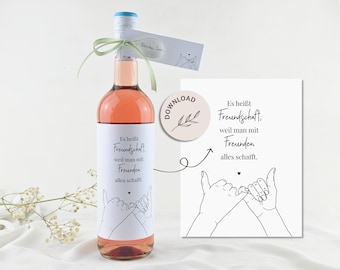 Friendship wine band, wine label, gift idea wine gift - INSTANT DOWNLOAD