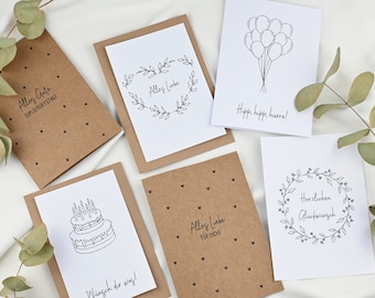 Birthday Cards Set 8 Pcs Plain Birthday Cards Printable and DIY - INSTANT DOWNLOAD