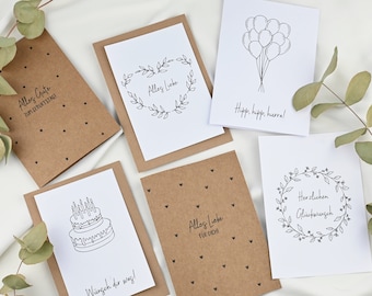 Birthday card set, 8 pieces, simple cards for the birthday to print and craft - INSTANT DOWNLOAD