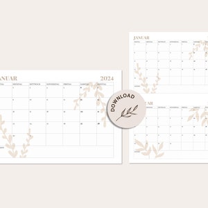 Calendar 2024 Monthly calendar A4, landscape format with beige elements for printing INSTANT DOWNLOAD image 7