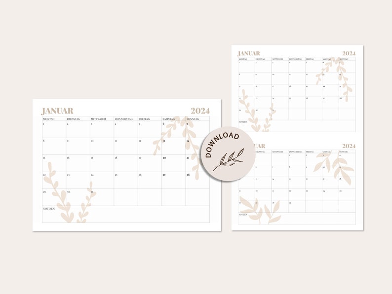 Calendar 2024 Monthly calendar A4, landscape format with beige elements for printing INSTANT DOWNLOAD image 7