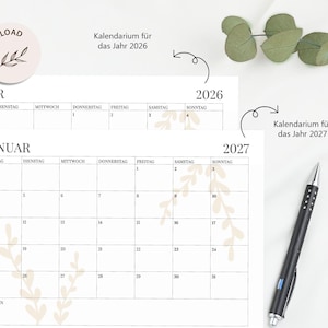 Calendar 2026 and 2027 - Monthly calendar A4, landscape format with beige elements for printing - DOWNLOAD image 2