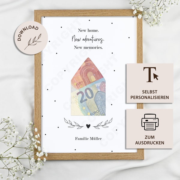 Housewarming gift, personalized poster new home, money gift for apartment and house, housewarming gift - INSTANT DOWNLOAD