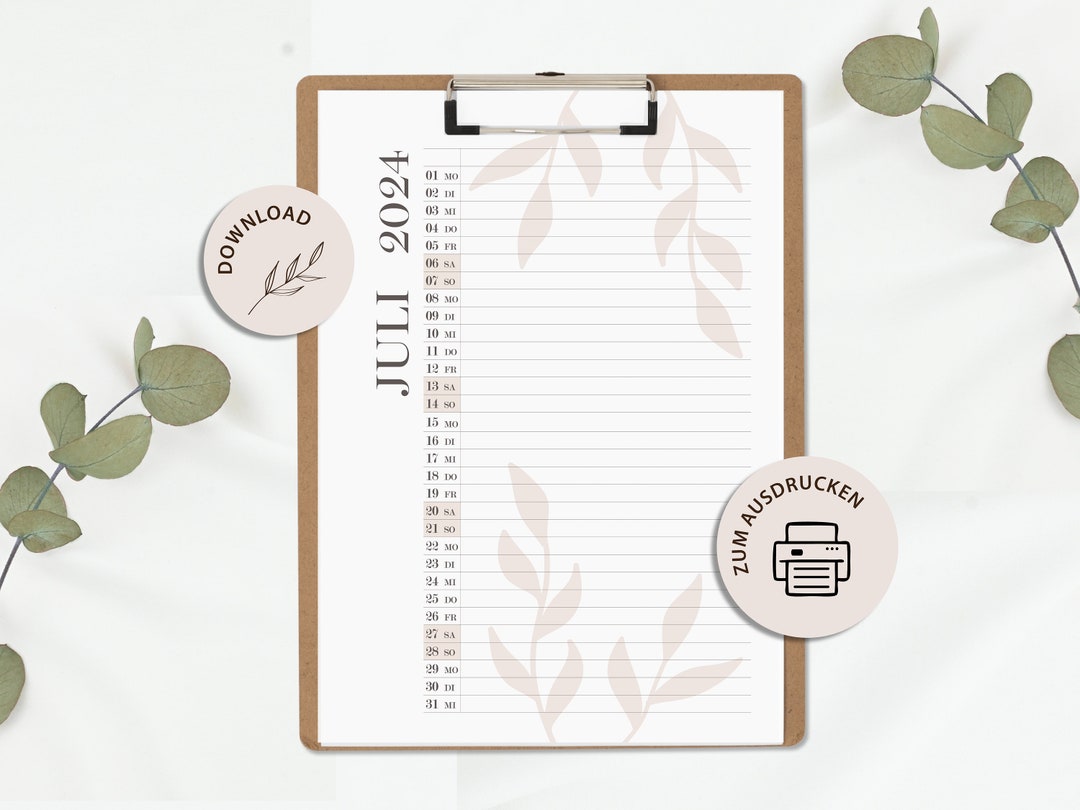  Kalender 2024, A4 Monatsplaner Zum Ausdrucken, Minimalistischer Bildidee 