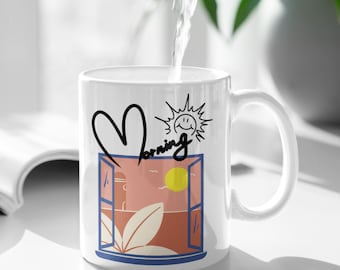 Taza Morning Sunshine: una bonita taza de café con amanecer, un regalo con vibras positivas para los amantes de la mañana y para la oficina en casa.