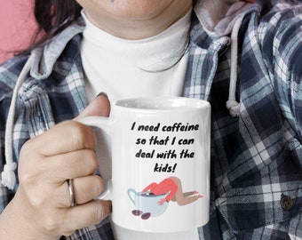 I Need Caffeine Mug – Funny Parenting Coffee Mug – Gift for Tired Moms, Dads & Parents Who Need Coffee