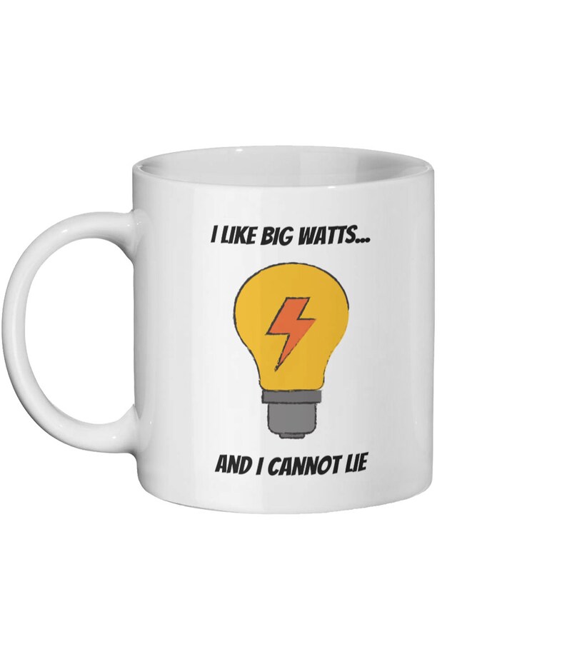 Light bulb design coffee mug with electricity pun