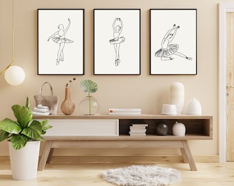 Set of Three Ballerina Chic Printable Wall Art, Abstract Printable Art, Ballet Wall Art, Gallery Wall Art Minimal Line Art, One Line Drawing