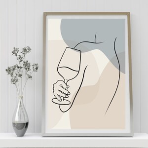 Neutral Wine Glass Wall Art, Wall Art, Wine Glass Wall Decor, Wine Glass Line Art, Chic Wine Glass Art, Simple Wine Glass Art, Wine Wall Art