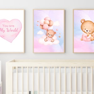 You Are My World: Set of 3 Printable Wall Art, Pink Heart Wall Art, Girls Room Decor, Heart Nursery Decor, Playroom Digital Download