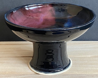 Elegant Black Pedestal Bowl with Purple/Blue Hue (Fruit Bowl, Decorative Bowl)