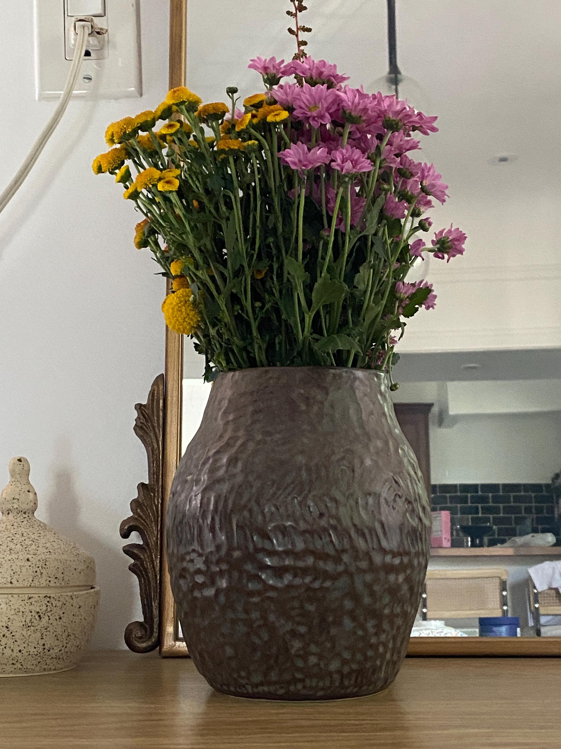 Blue and Brown Rustic Textured Vase - Etsy