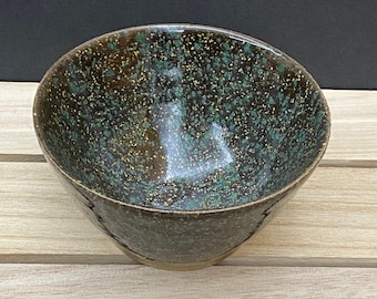 Handmade Black Ceramic Bowl w green speckles