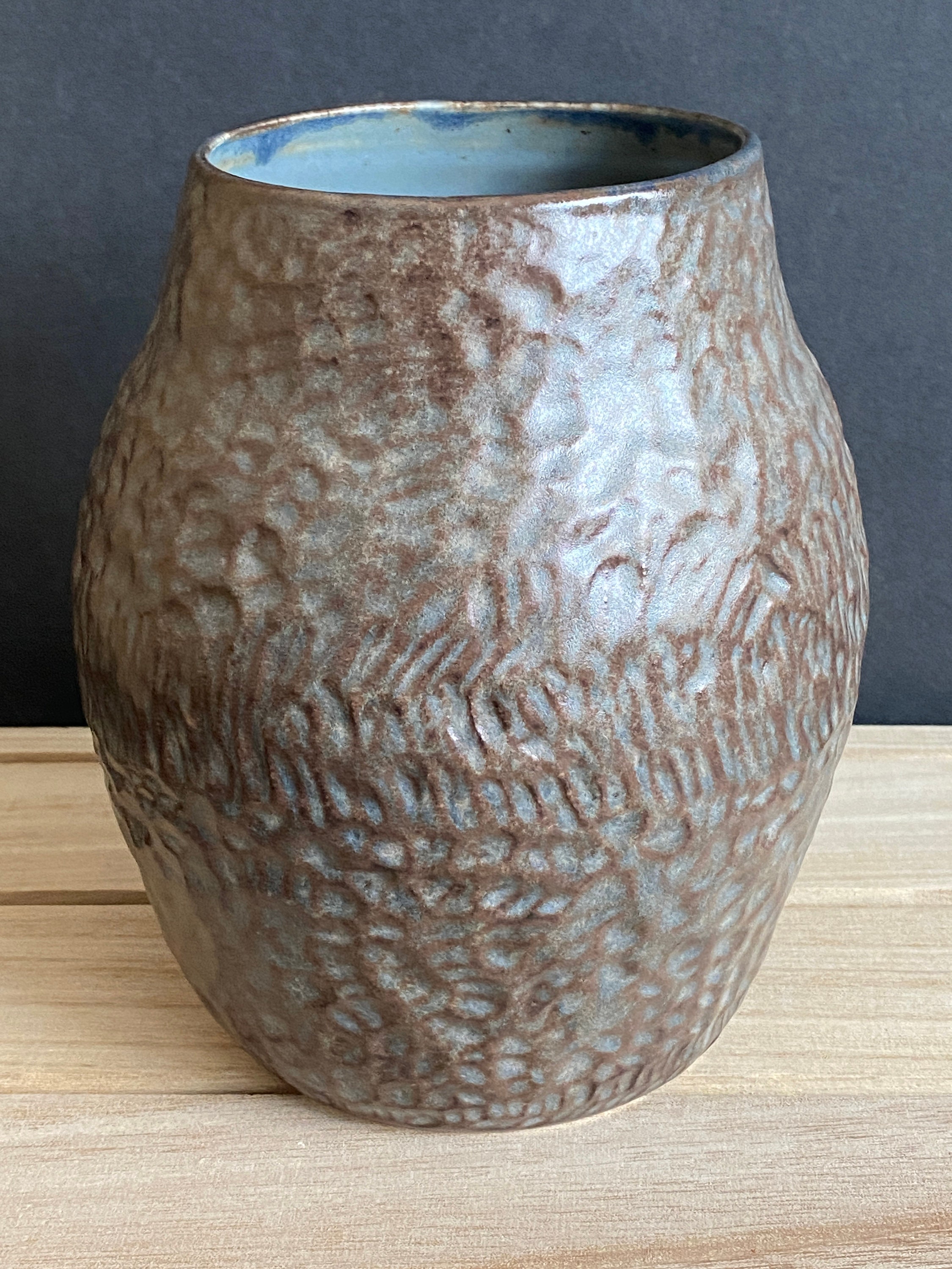 Blue and Brown Rustic Textured Vase - Etsy