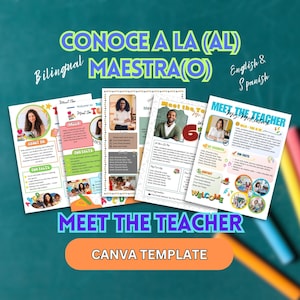 Modelo editável de panfleto para encontro com o professor bilíngue em espanhol, Carta Conoce a la(la) Meastra(o), Carta para impressão do boletim escolar do jardim de infância