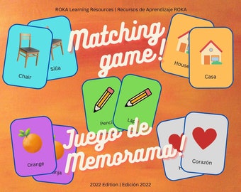 Spanish English Matching Game | Learn Vocabulary (Digital Download)