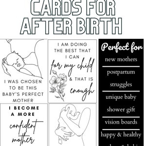 45 Positive Affirmation Cards for After Birth printable download, Postpartum Self-love, new motherhood gift, positive self affirmation cards