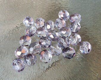 Czech faceted beads silver grey with copper coating, 8 mm, per 20 pieces
