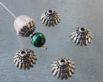 Sterling zilveren kralenkapje, chrysant, 9 x 5,5 mm, per 2 stuks