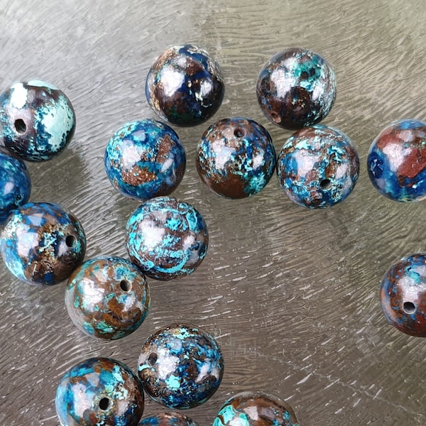 Perles de chrysocolle shattuckite, rondes, 10 mm, 5 pièces
