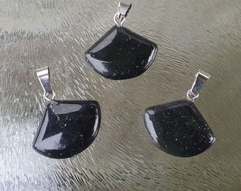 Obsidiaan hanger, waaier, 22 x 26 mm, per stuk