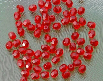 Czech glass beads 4 mm round red, per 100 pieces