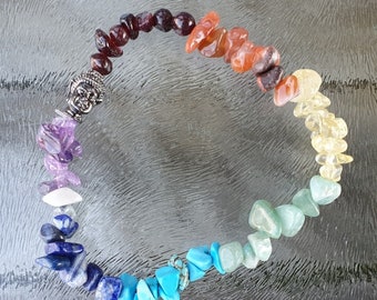 Chakra bracelet split beads, with buddha bead (black plate), per piece