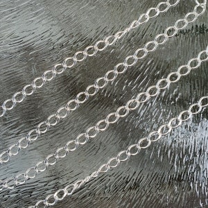 Sterling silver link chain, fine 3 x 4 mm oval, per 10 cm