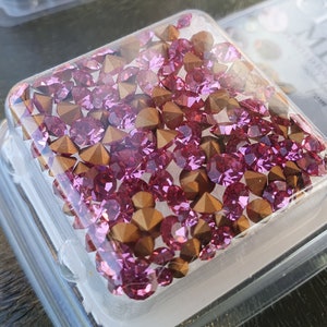 Preciosa chatons, strass steentjes, 4 x 5 gram, crystal AB, roze en paars afbeelding 3