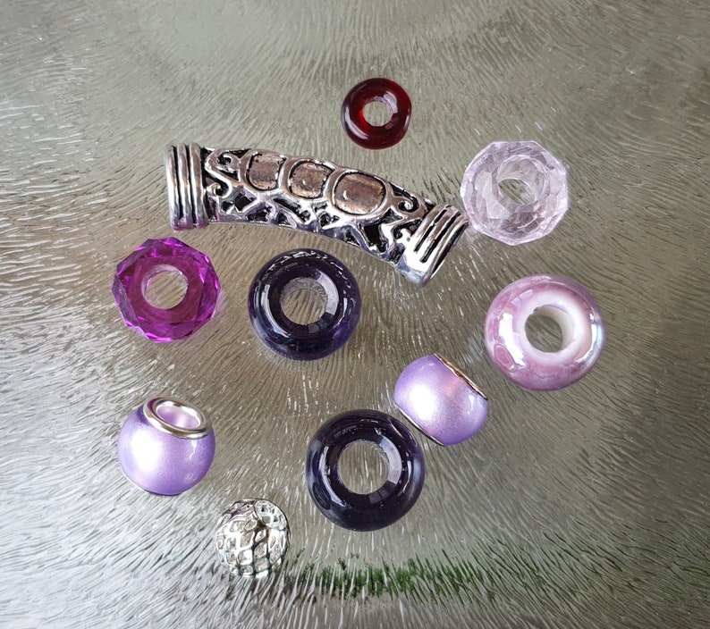 Bead mix beads with large hole, purple/pink, per 10 pieces image 3