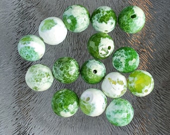 Fire agate beads facet (beh.), green, 10 mm, per 10 pieces