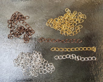 Verlengkettinkjes, zilver- goud- en koperkleurig metaal, 4 cm lang, per 20 stuks