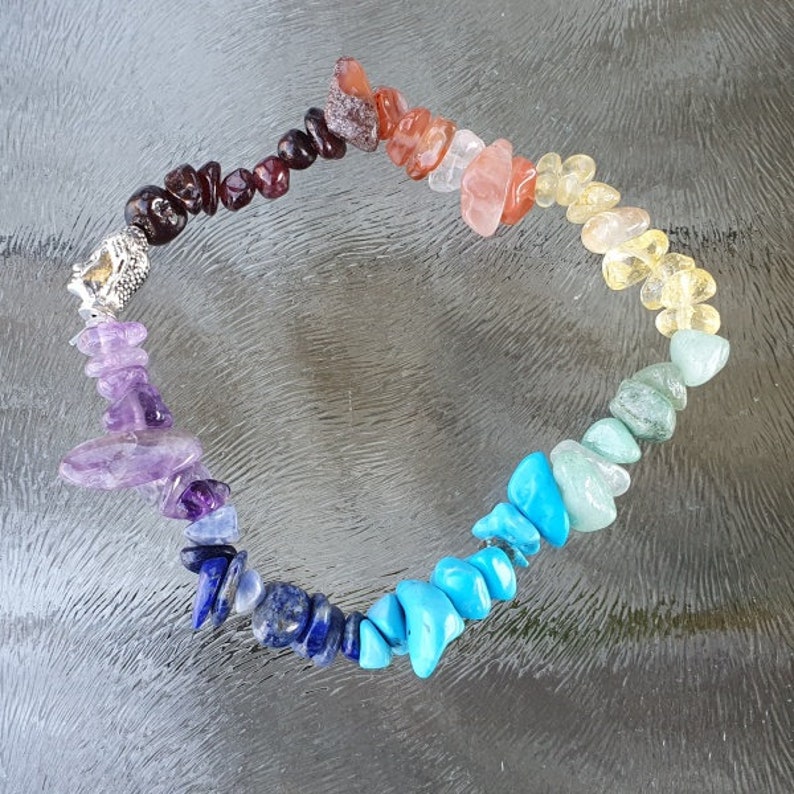 Chakra armband splitkralen, met boeddha kraal zilverkleurig, per stuk afbeelding 1