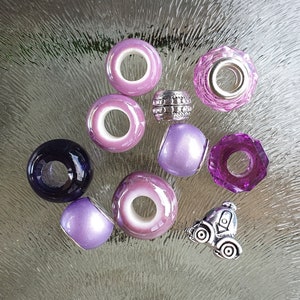 Bead mix beads with large hole, purple/pink, per 10 pieces image 1