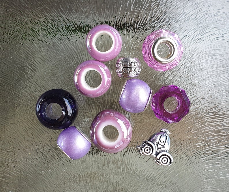 Bead mix beads with large hole, purple/pink, per 10 pieces image 1