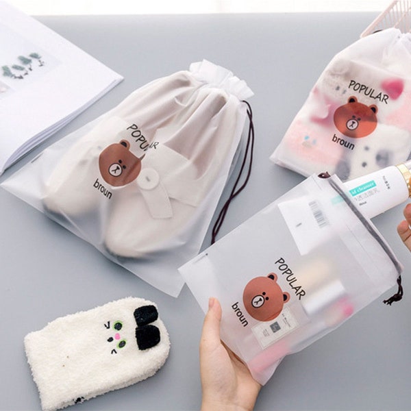 Pack de 3 tailles Bear Transparent Drawstring Pocket Travel bag