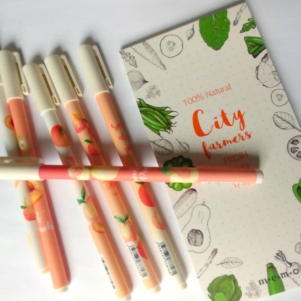 6 Pack creative/printed solid color peach candy color gel pen set