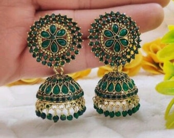 Indian Pakistani Handmade jhumki earrings. Bollywood Jhumkas, gift for her, fancy earrings.