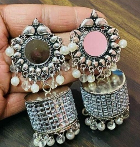 Oxidised jhumka with hair chain kanauti | Black metal jewelry, Silver  jewelry fashion, Silver jewelry accessories
