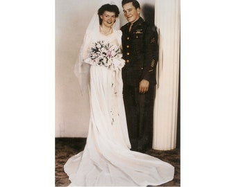 Wedding Dress, 1940s, Satin with 3 foot train