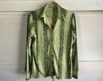 1970s Long-Sleeve Top, Pale Yellow, Green