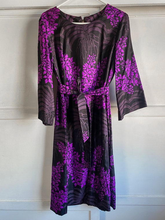 Silk Dress, Purple and Black, 80s, Handmade - image 2