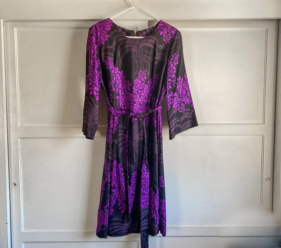 Silk Dress, Purple and Black, 80s, Handmade - image 1