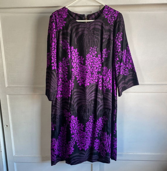 Silk Dress, Purple and Black, 80s, Handmade - image 4