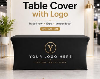Custom Business Table Cover Logo, Personalized Vendor Booth Tablecloth Trade Show Corporate, Craft Fair Farmers Market Pop Up Shop Expo