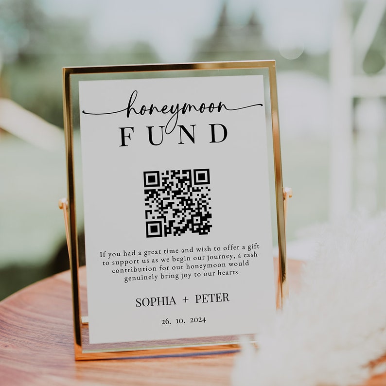 Honeymoon Fund QR Code Sign, Wedding Honeymoon Fund Sign, Venmo QR Code ...