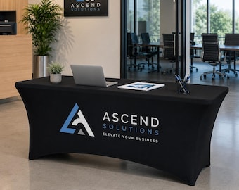 Custom Table Cover with Logo, Trade Show Tablecloth, Personalized Vendor Booth Table Throw, Business Event Display, 4ft 6ft 8ft