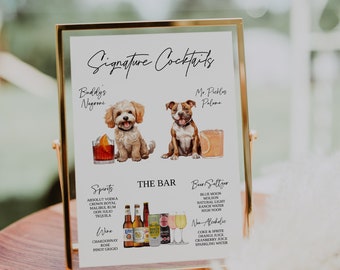 Signature Drink Sign with Pet, Minimalist Pet Drink Sign Wedding, Signature Cocktail Sign Dog, Modern Drinks Sign Pets, Cocktail Sign Pet